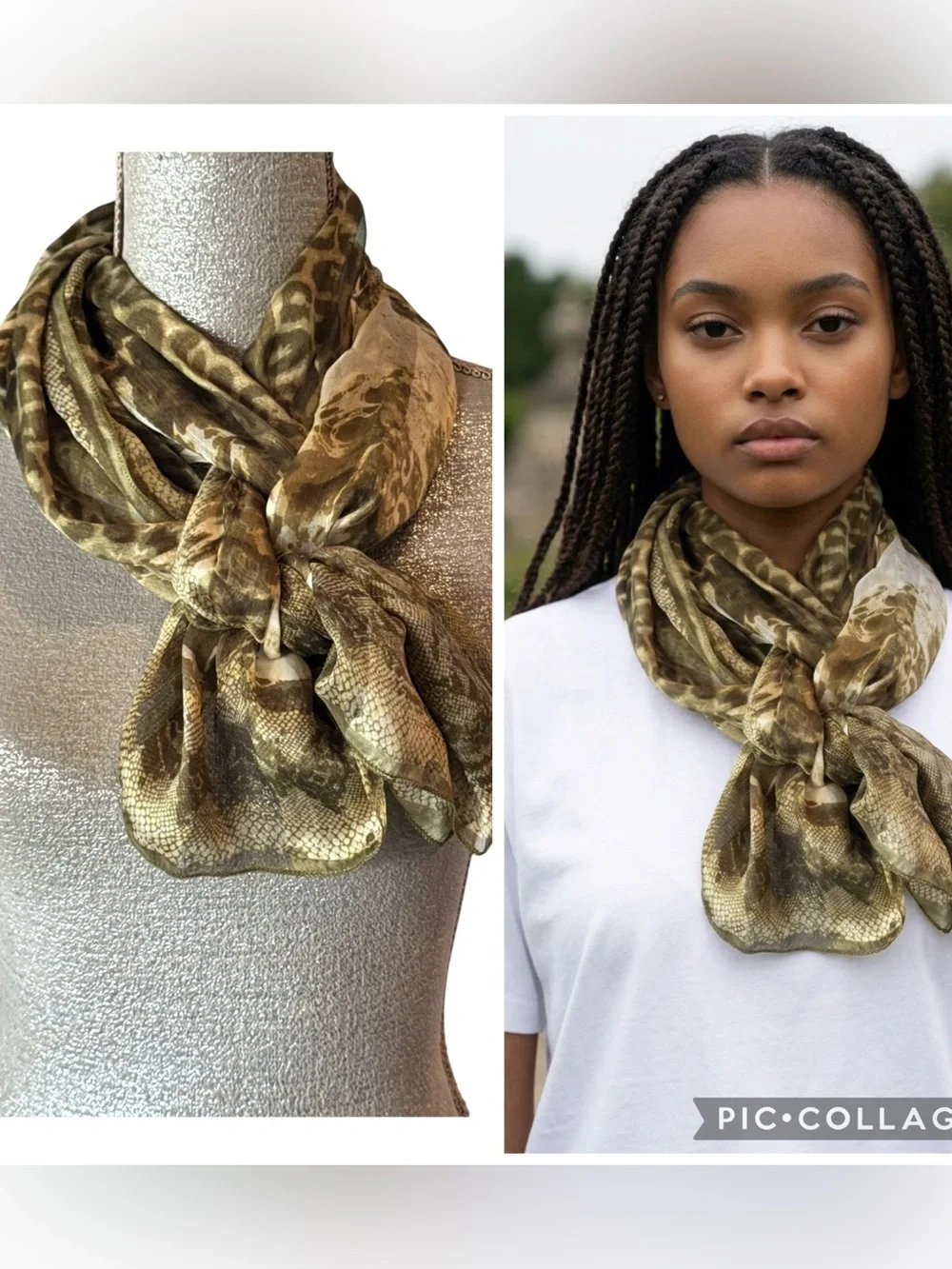 NWT Christian Fischbacher Silk Animal Print Oblong Scarf Wrap Olive Cream OS